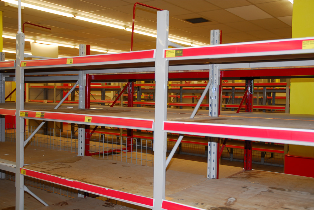 Used steel display shelving for heavy food goods